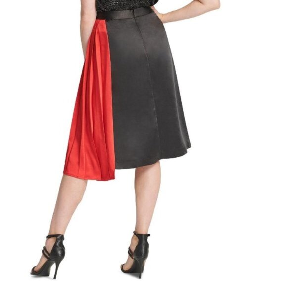 DKNY Pleated Two-tone Satin-crepe Mid Skirt Plus - Picture 4 of 11